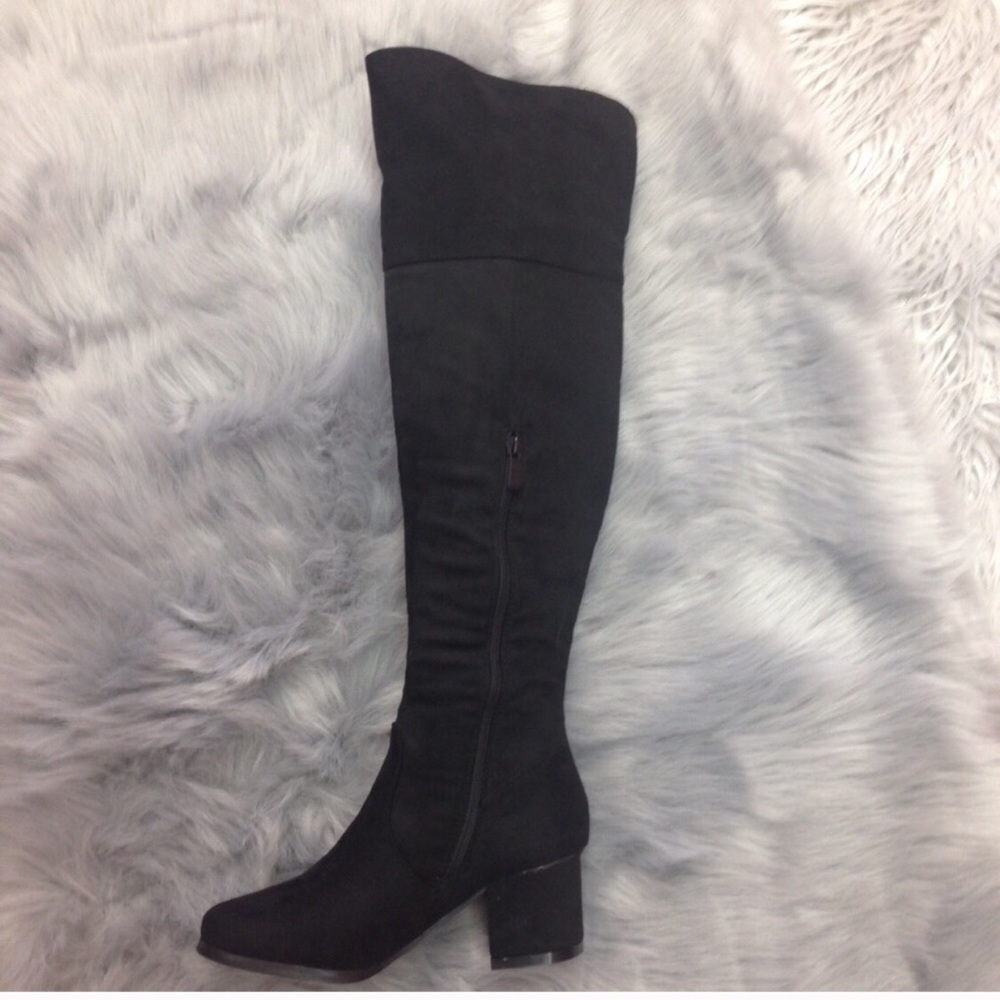 Black Color Over knee heeled boots Block Heel - Picture 3 of 6
